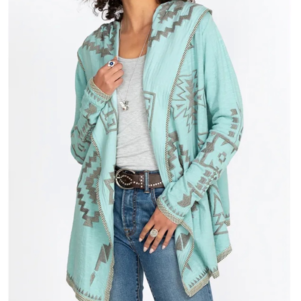 Johnny Was Eleu Short Hoodie, Aqua, XS